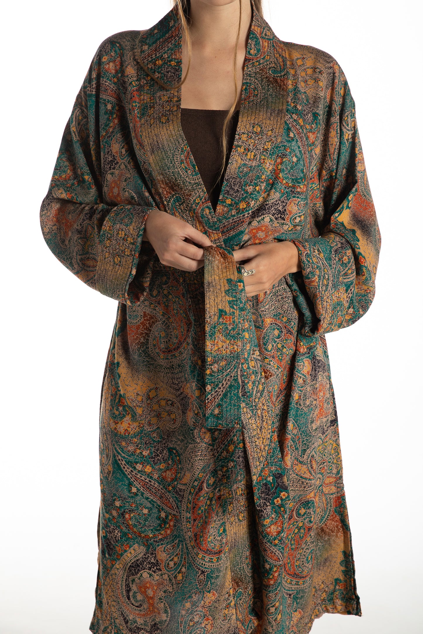 Shambala Woman Kimono Robe Paisley Grey/Green