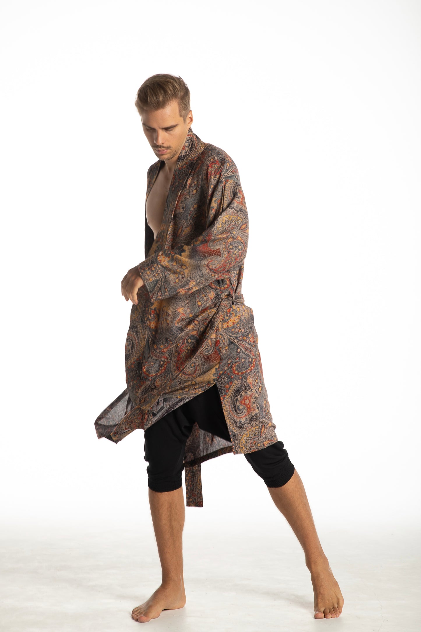 Shambala Mens Kimono Robe Paisley Grey