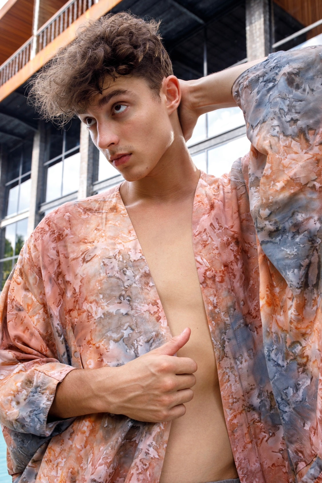 Shambala Mens Kimono Robe Batik Peach