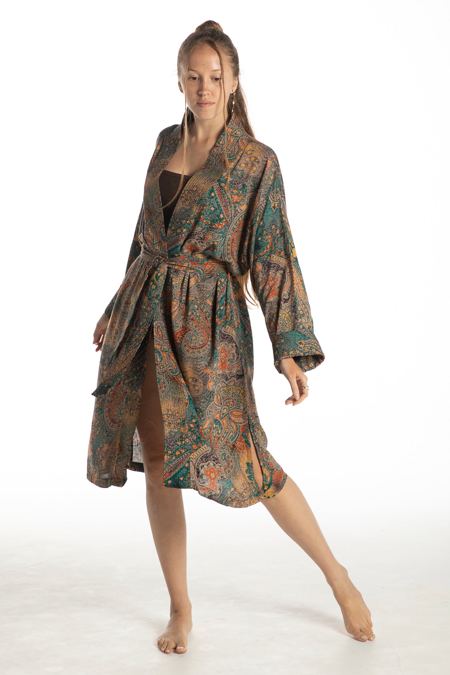 Shambala Woman Kimono Robe Paisley Grey/Green