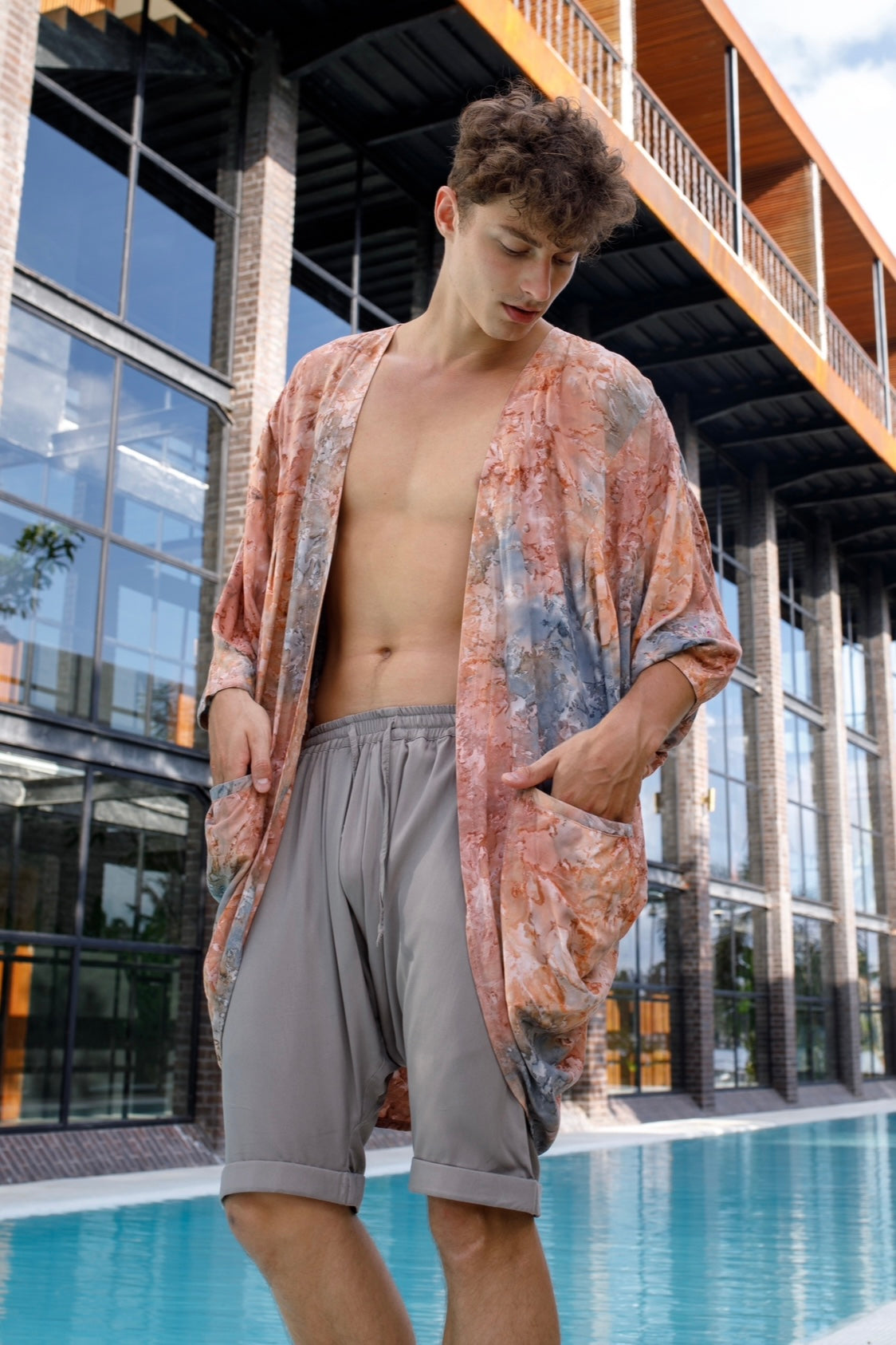 Shambala Mens Kimono Robe Batik Peach