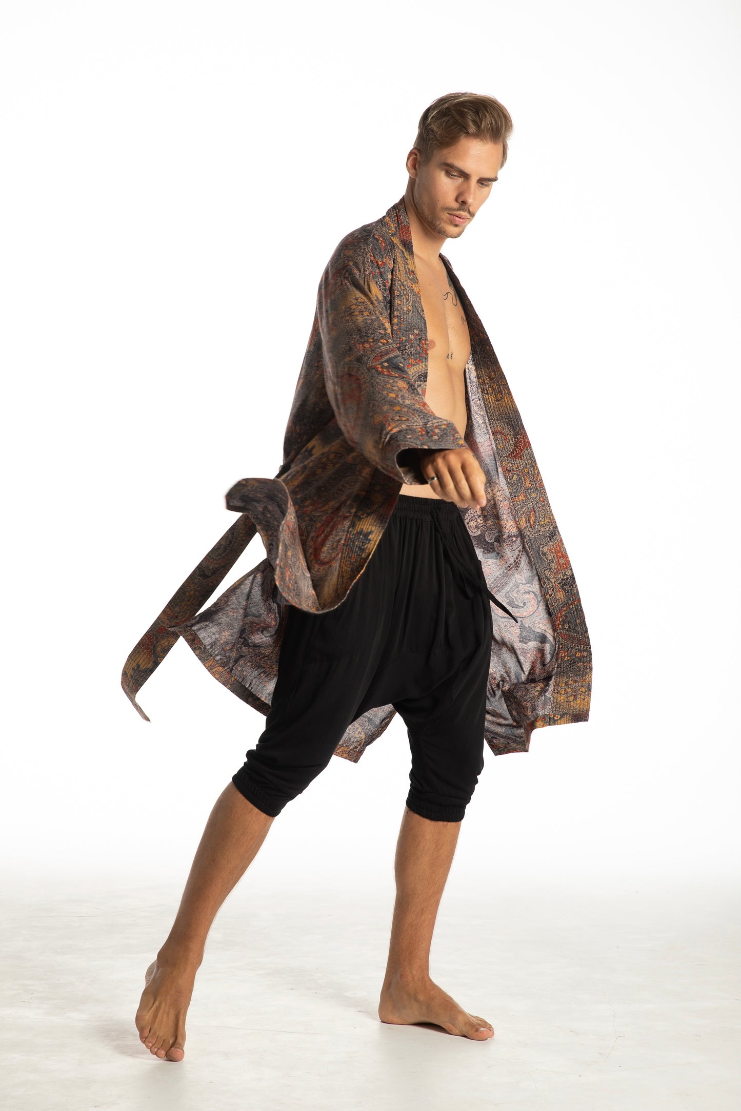 Shambala Mens Kimono Robe Paisley Grey