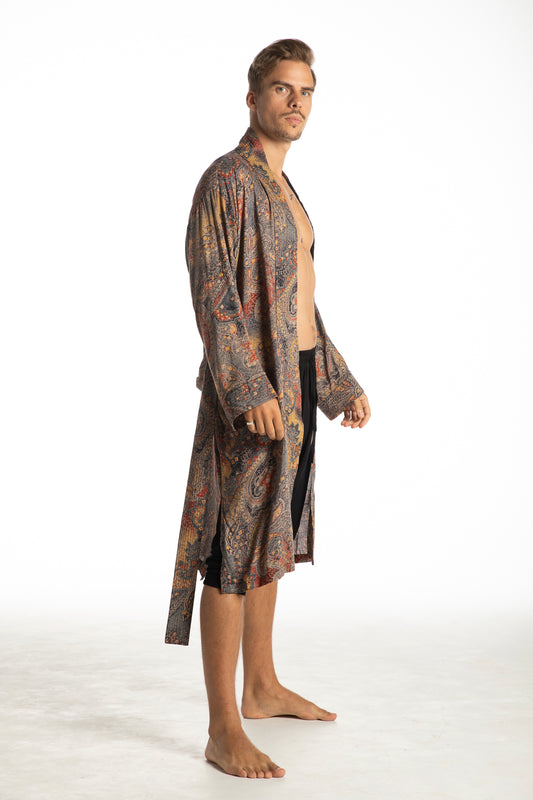 Shambala Mens Kimono Robe Paisley Grey