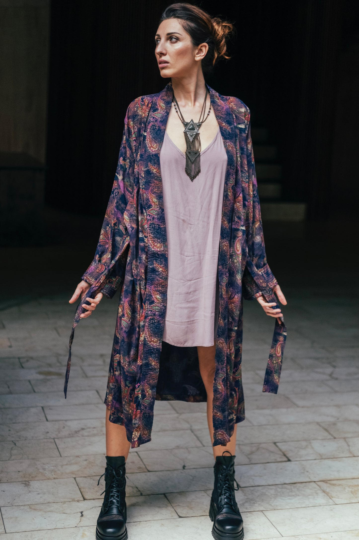 Shambala Woman Kimono Robe Paisley Violet