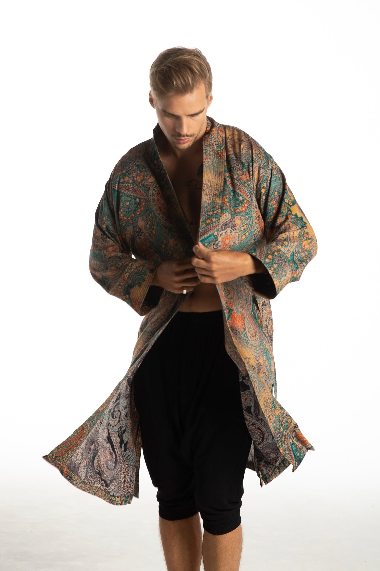 Shambala Mens Kimono Robe Paisley Green